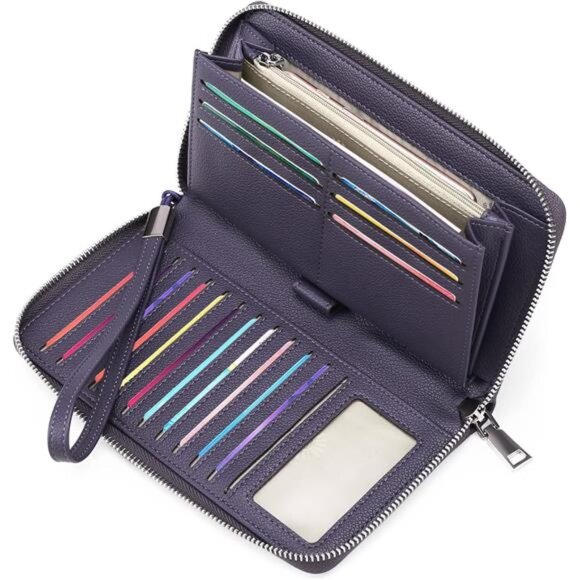 New Womens Wallet RFID Blocking Leather Zip Around Wallet Large Capacity - Picture 1 of 6